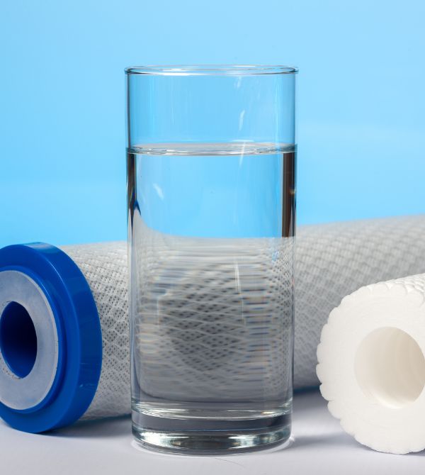 Glass of clean water between two water filters