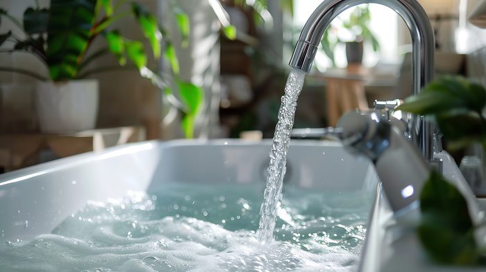 Tap water filling bath tub